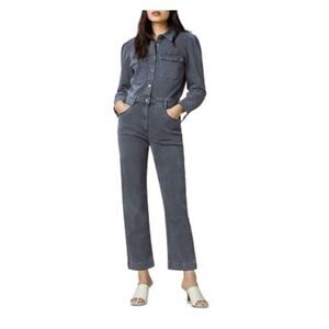 DL1961 Womens Gray Stretch Front Snap Coveralls Long Sleeve Collared Jumpsuit XS